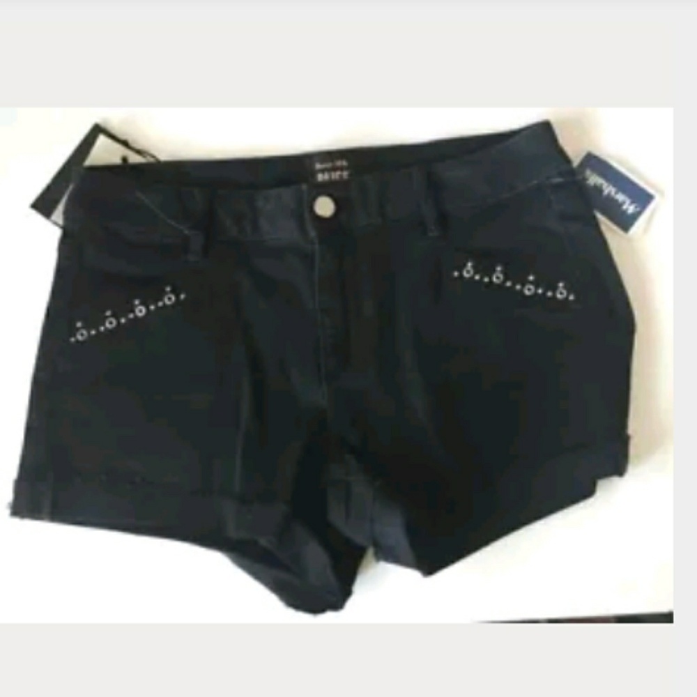 PAIGE ANJA ONYX EMBELLISHED DENIM SHORTS